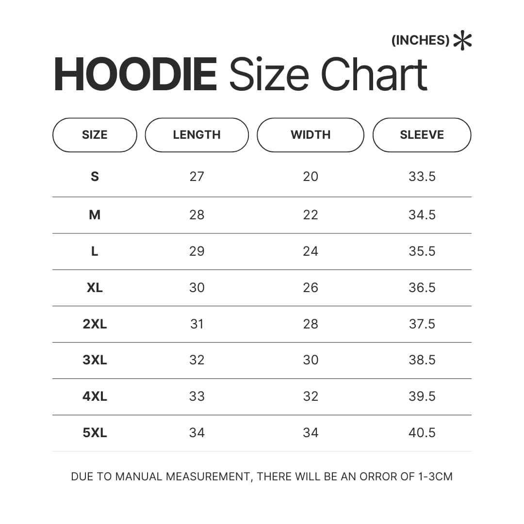 Hoodie Size Chart - Mob Psycho 100 Merchandise