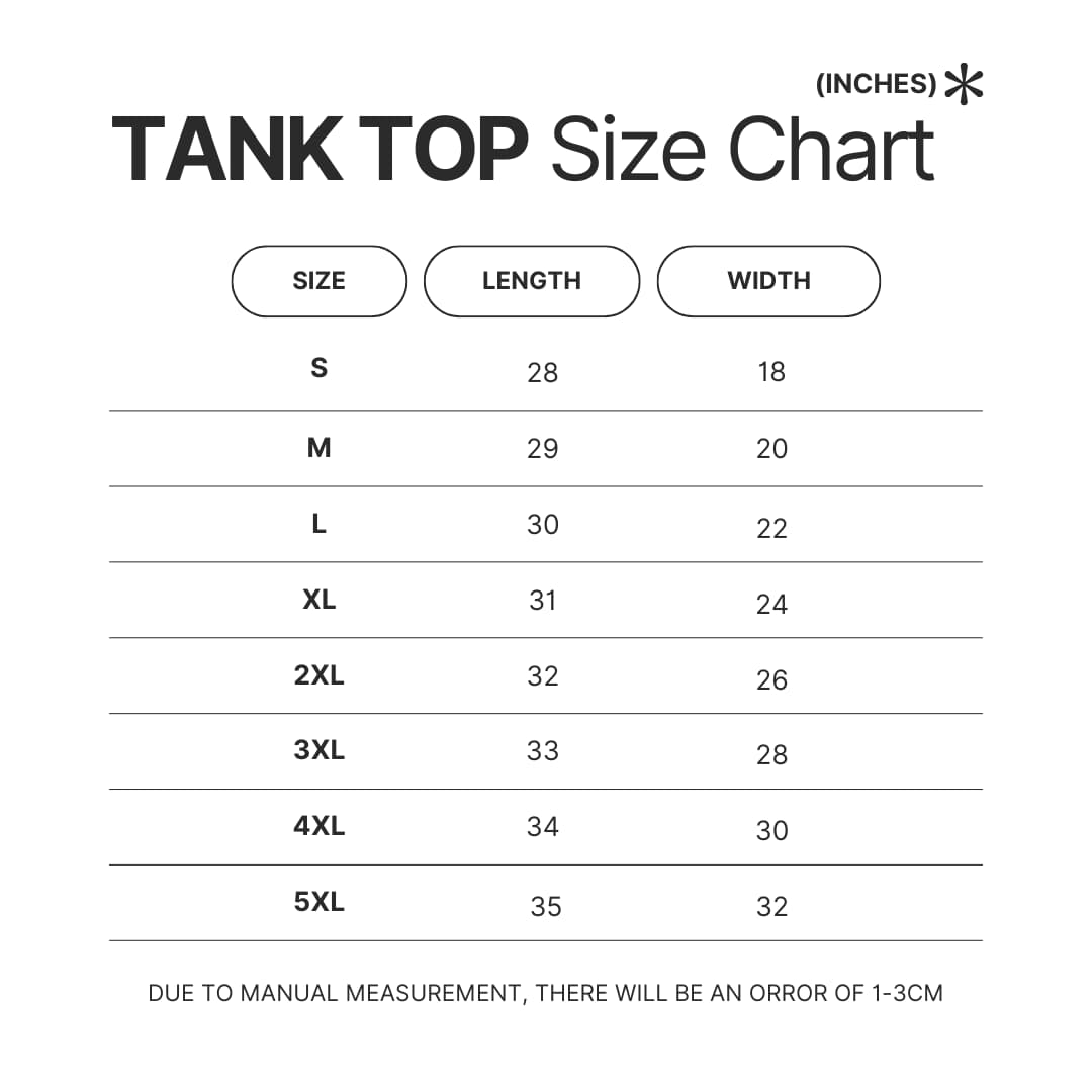 Tank Top Size Chart - Mob Psycho 100 Merchandise